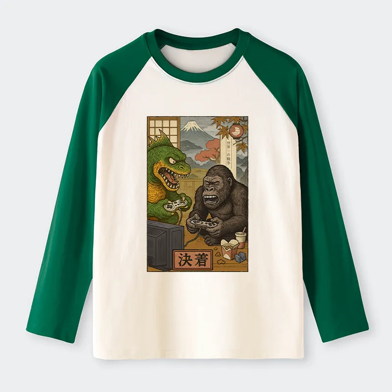 Tokyo-Tiger Monsters Play Games Raglan Long Sleeve T-shirt
