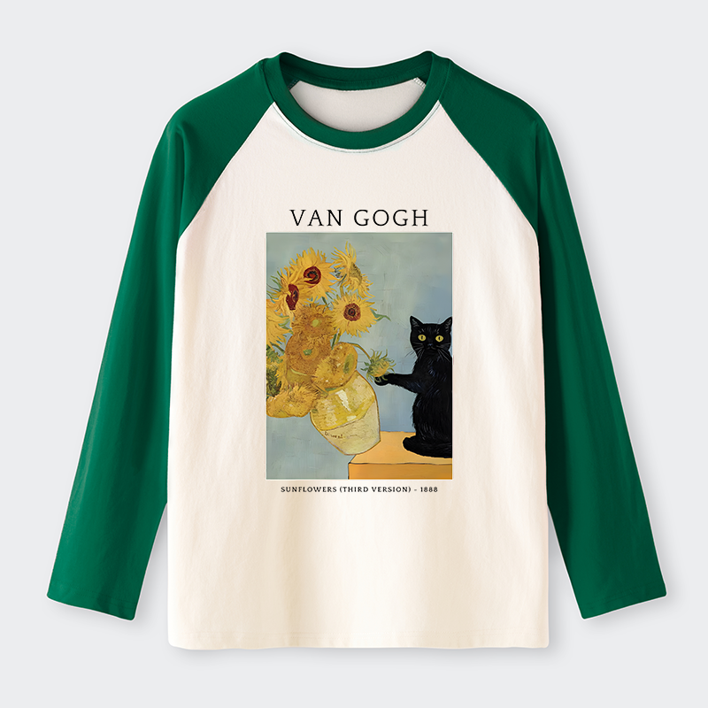 Tokyo-Tiger Black Cat With Sunflowers Raglan Long Sleeve T-shirt