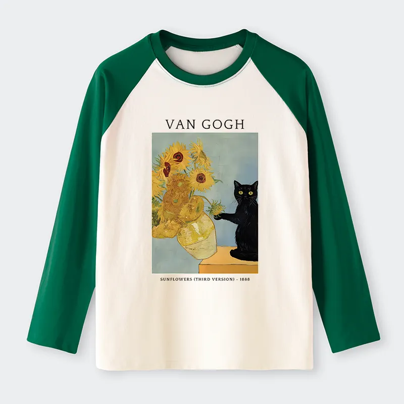 Tokyo-Tiger Black Cat With Sunflowers Raglan Long Sleeve T-shirt