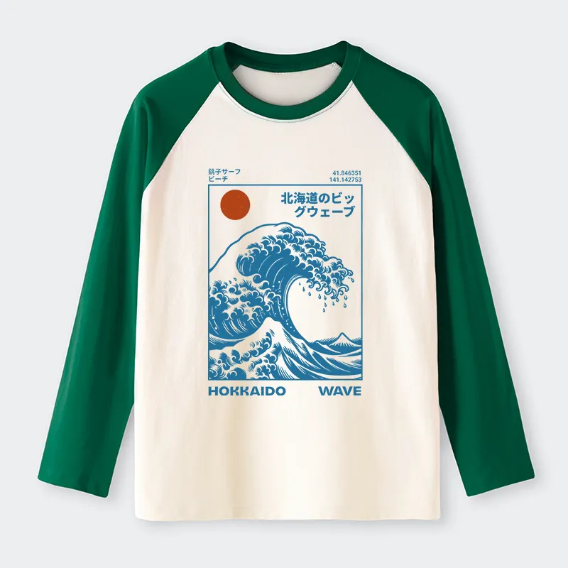 Tokyo-Tiger Hokkaido Wave Japan Raglan Long Sleeve T-shirt