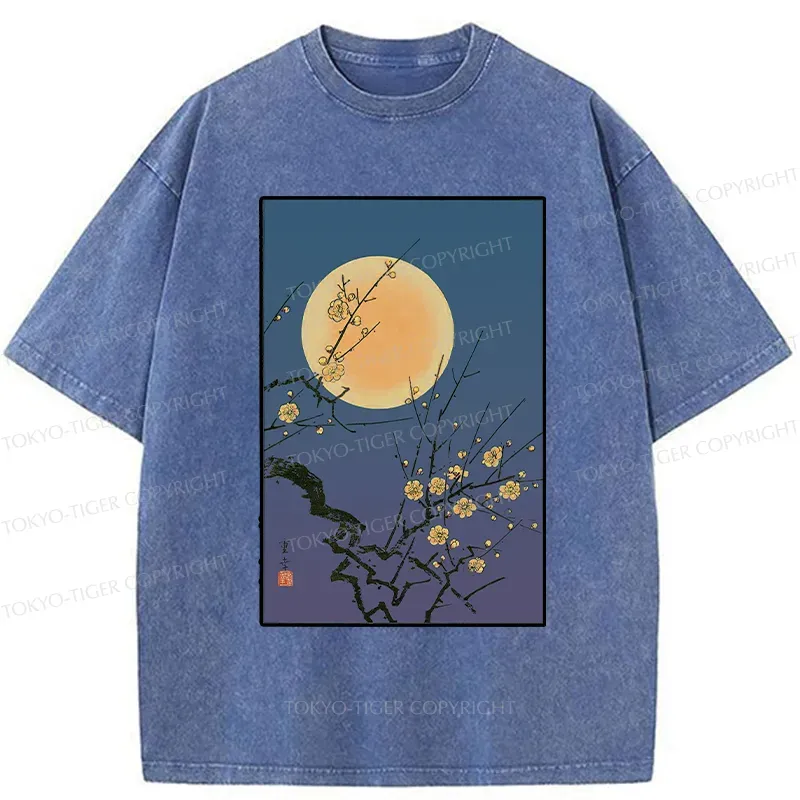 Tokyo-Tiger Vintage Moon Painting Washed T-Shirt