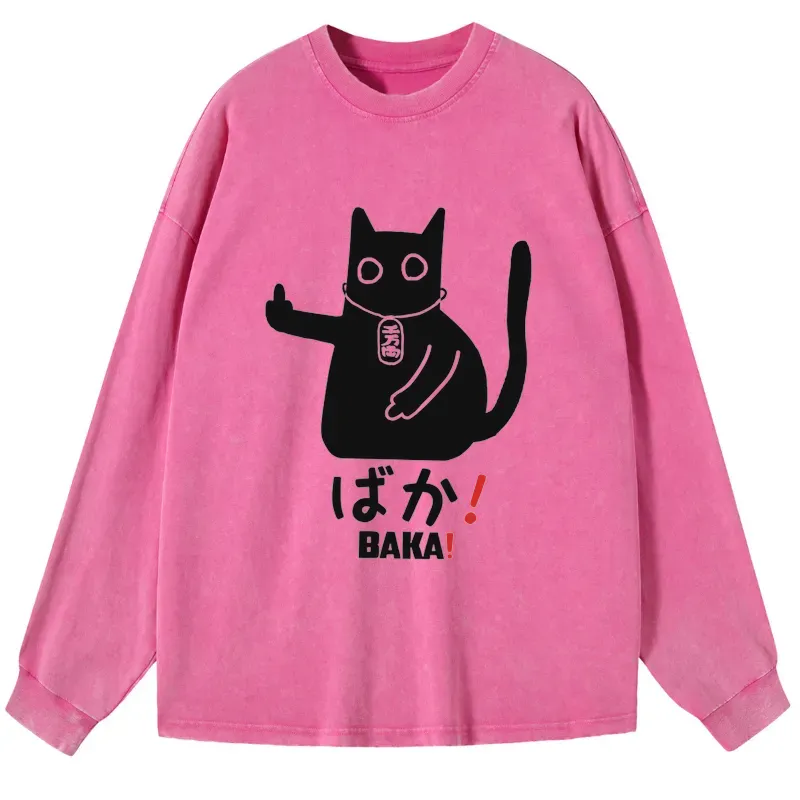 Tokyo-Tiger Japanese Baka Cat Washed Long Sleeve T-Shirt