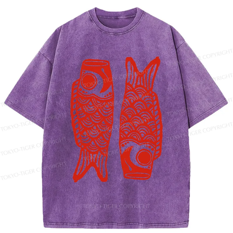 Tokyo-Tiger Retro Carp Streamer Washed T-Shirt