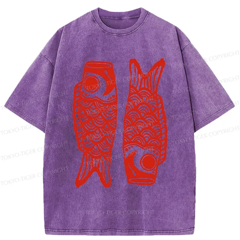 Tokyo-Tiger Retro Carp Streamer Washed T-Shirt