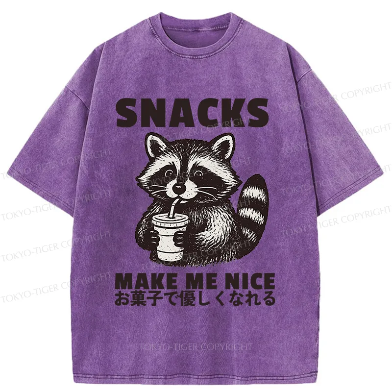 Tokyo-Tiger Raccoon Eating Snacks Washed T-Shirt