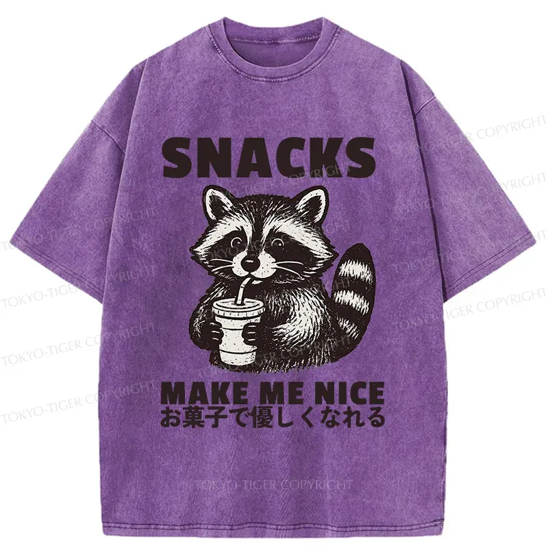 Tokyo-Tiger Raccoon Eating Snacks Washed T-Shirt