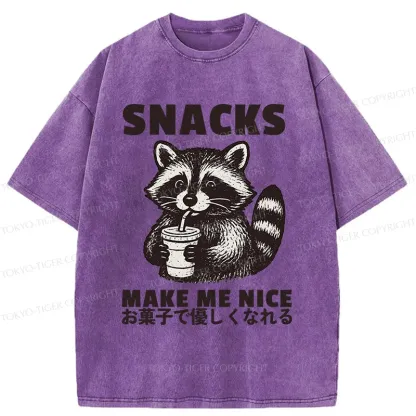 Tokyo-Tiger Raccoon Eating Snacks Washed T-Shirt