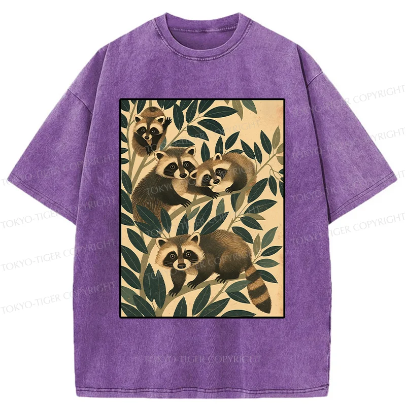 Tokyo-Tiger Raccoons In The Grass Washed T-Shirt
