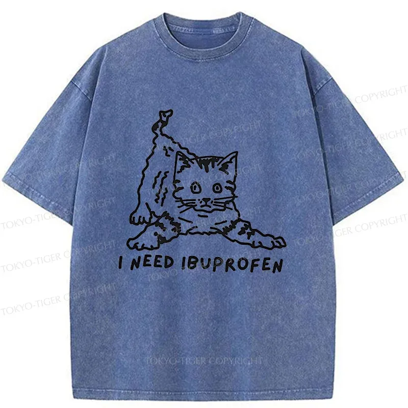 Tokyo-Tiger Cats Need Ibuprofen Washed T-Shirt