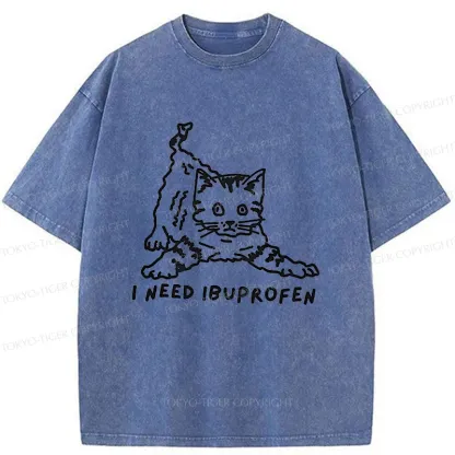 Tokyo-Tiger Cats Need Ibuprofen Washed T-Shirt