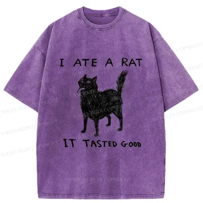 Tokyo-Tiger Cat Tasting Delicious Mouse Washed T-Shirt