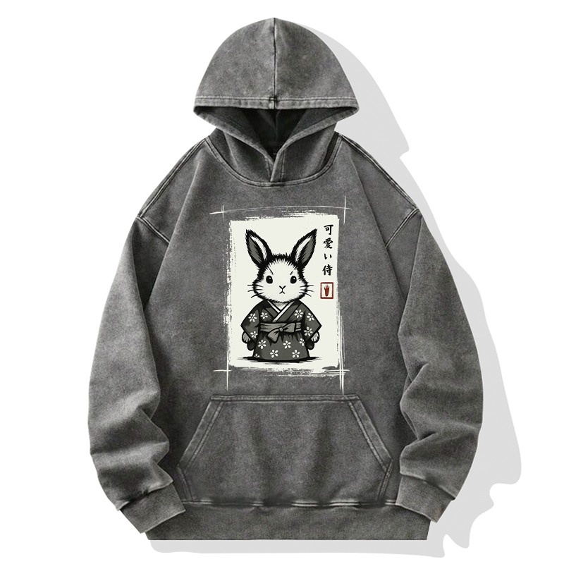 Tokyo-Tiger Woodcut Bunny Washed Hoodie