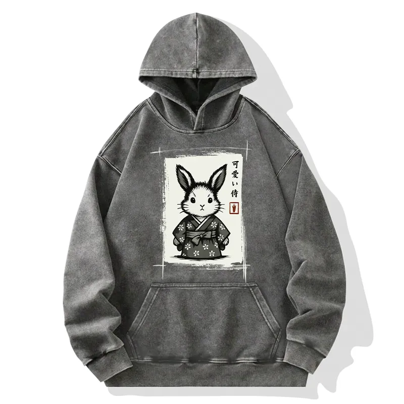 Tokyo-Tiger Woodcut Bunny Washed Hoodie