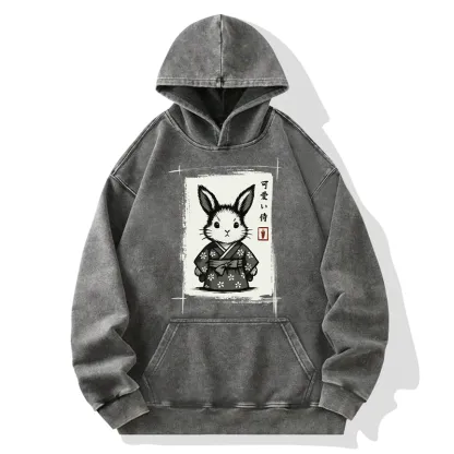 Tokyo-Tiger Woodcut Bunny Washed Hoodie