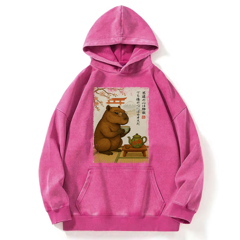 Tokyo-Tiger Tea Time With a Capybara Washed Hoodie