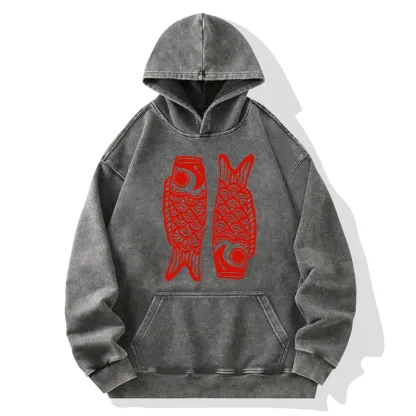 Tokyo-Tiger Retro Carp Streamer Washed Hoodie