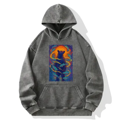 Tokyo-Tiger Ukiyoe Bear and Fish Washed Hoodie