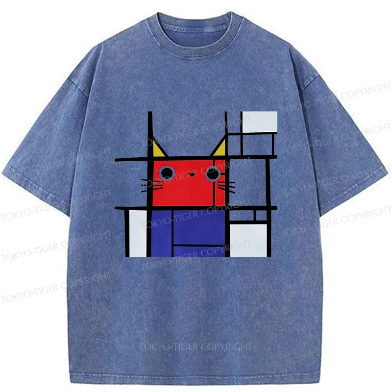 Tokyo-Tiger Abstract Art Cat Washed T-Shirt