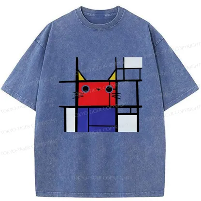 Tokyo-Tiger Abstract Art Cat Washed T-Shirt