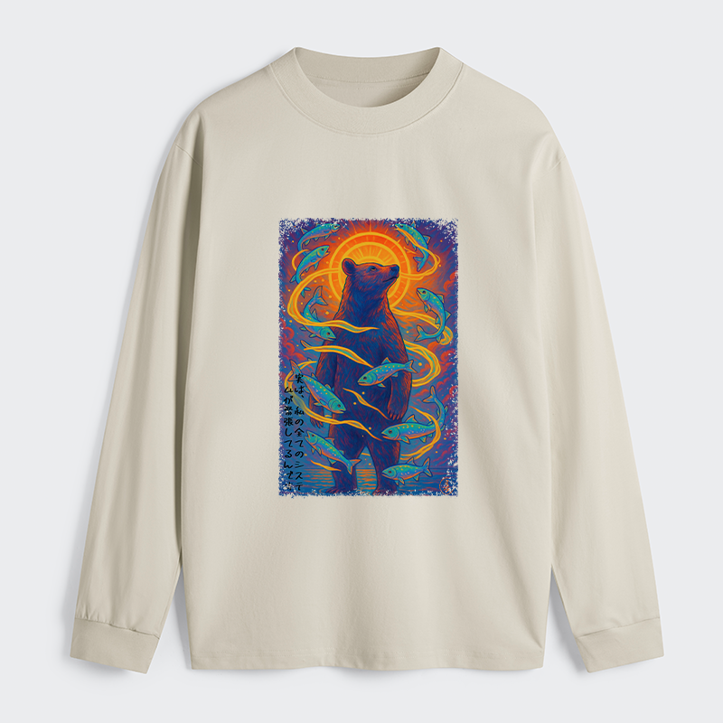 Tokyo-Tiger Ukiyoe Bear and Fish Vintage Poster Classic Long Sleeve T-Shirt