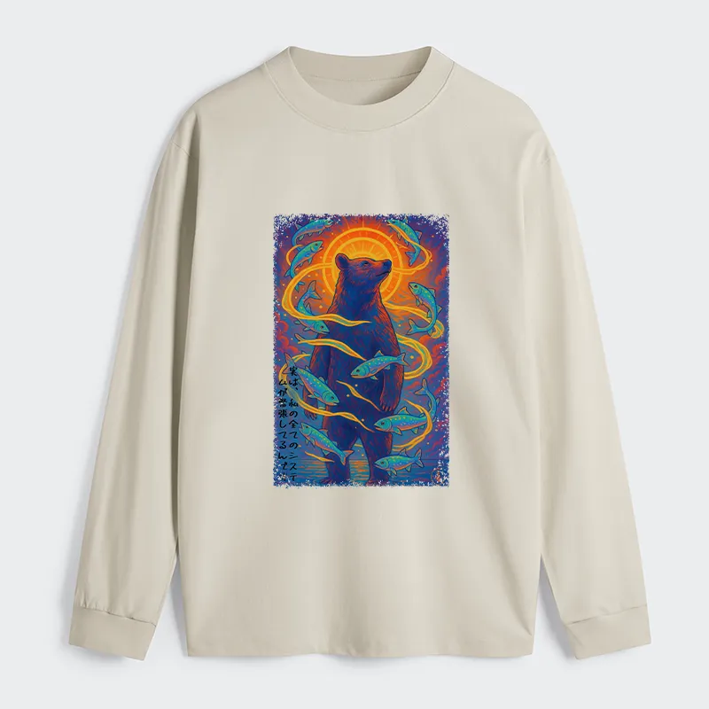 Tokyo-Tiger Ukiyoe Bear and Fish Vintage Poster Classic Long Sleeve T-Shirt