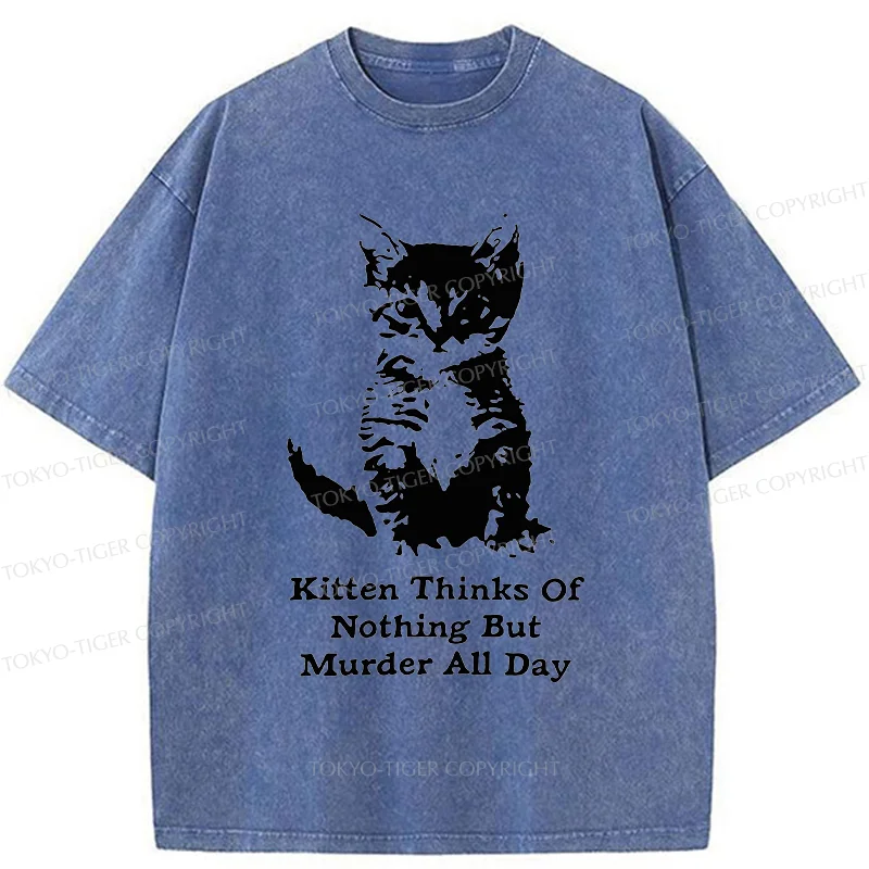 Tokyo-Tiger Cat Has A Murderous Thought Washed T-Shirt