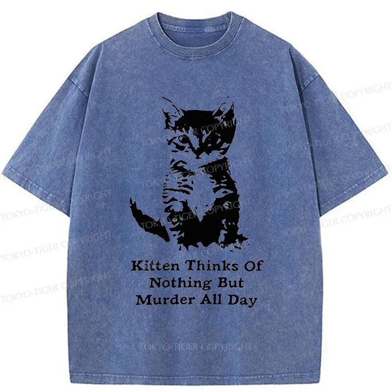 Tokyo-Tiger Cat Has A Murderous Thought Washed T-Shirt