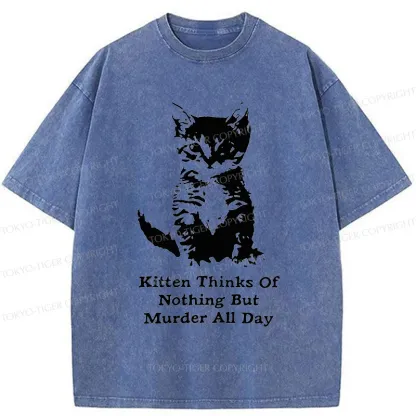 Tokyo-Tiger Cat Has A Murderous Thought Washed T-Shirt