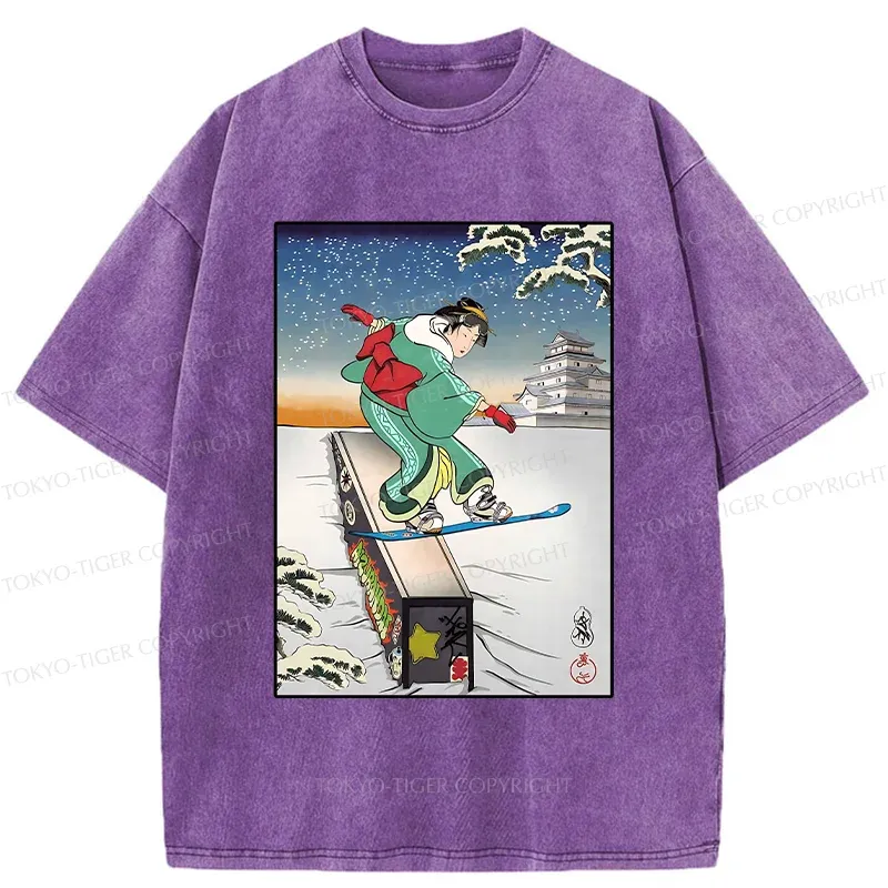 Tokyo-Tiger Skiing Geisha Washed T-Shirt Sale