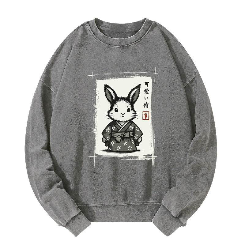 Tokyo-Tiger Woodcut Bunny Washed Sweatshirt
