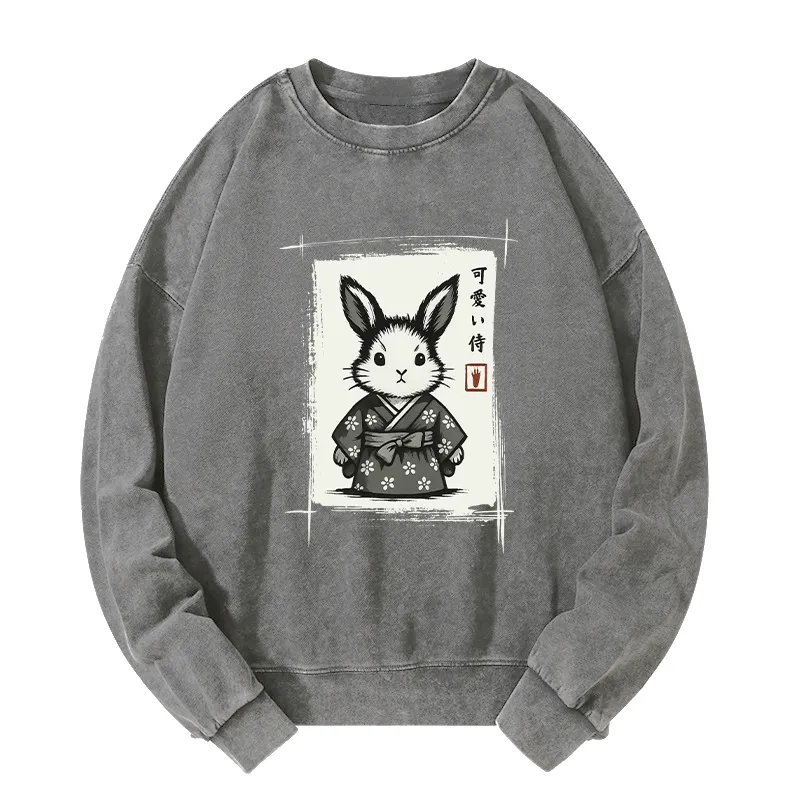 Tokyo-Tiger Woodcut Bunny Washed Sweatshirt