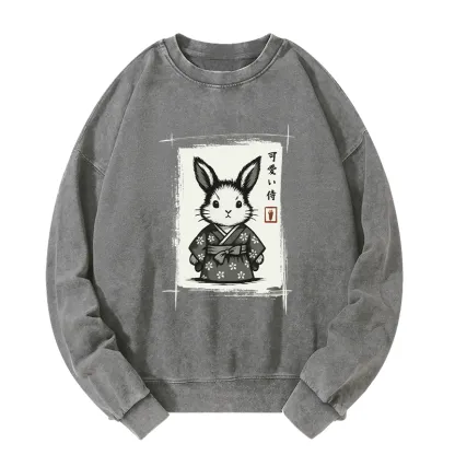 Tokyo-Tiger Woodcut Bunny Washed Sweatshirt