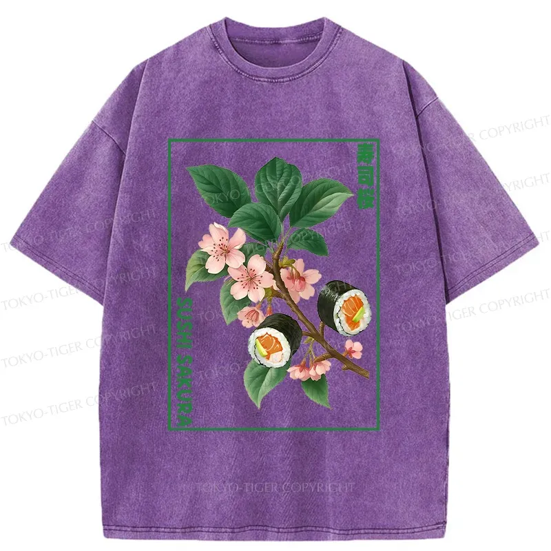 Tokyo-Tiger Sushi Sakura Tree Washed T-Shirt