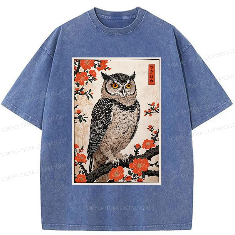 Tokyo-Tiger Vintage Japanese Owl Washed T-Shirt