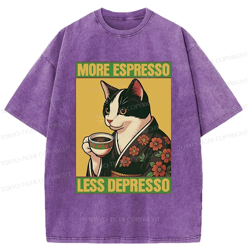 Tokyo-Tiger Tuxedo Cat Drinking Coffee Washed T-Shirt