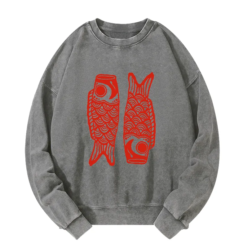 Tokyo-Tiger Retro Carp Streamer Washed Sweatshirt