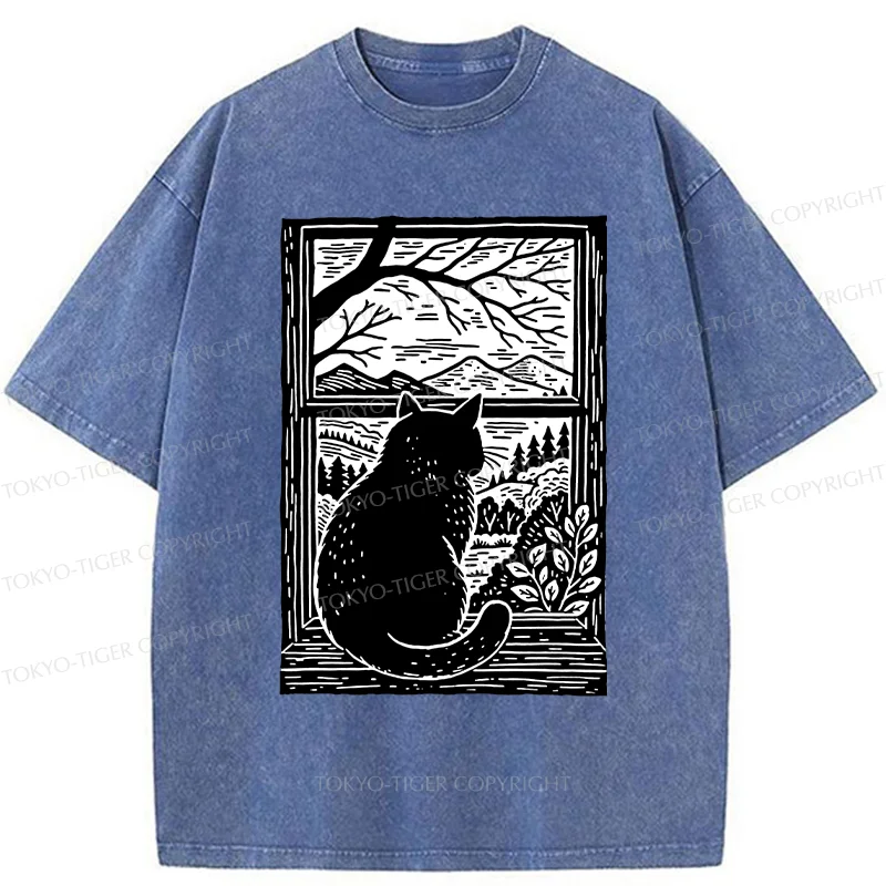 Tokyo-Tiger Cat Waiting For Its Owner Washed T-Shirt