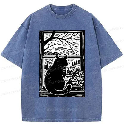 Tokyo-Tiger Cat Waiting For Its Owner Washed T-Shirt