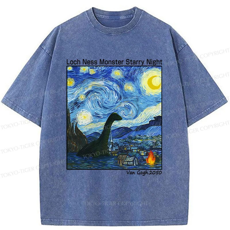 Tokyo-Tiger Loch Ness Monster Under The Stars Washed T-Shirt