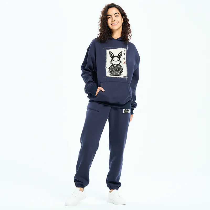 Tokyo-Tiger Woodcut Bunny Fleece Lined Hoodie Set