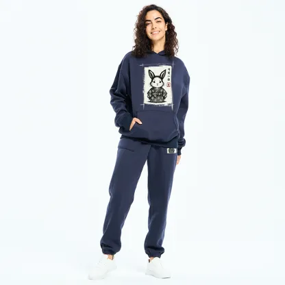 Tokyo-Tiger Woodcut Bunny Fleece Lined Hoodie Set