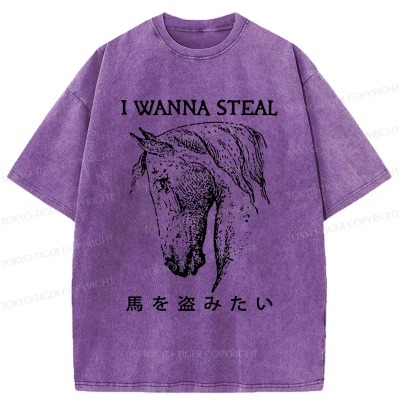 Tokyo-Tiger Funny Horse Washed T-Shirt