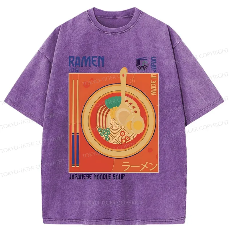 Tokyo-Tiger Ramen Poster Washed T-Shirt