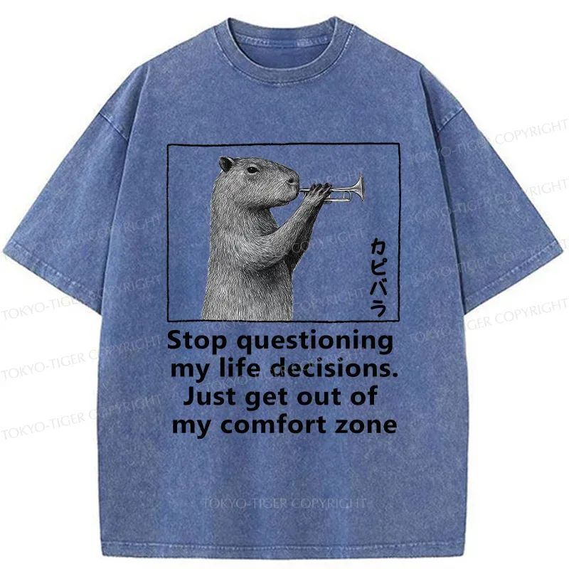 Tokyo-Tiger Capybara Playing A Trumpet Washed T-Shirt