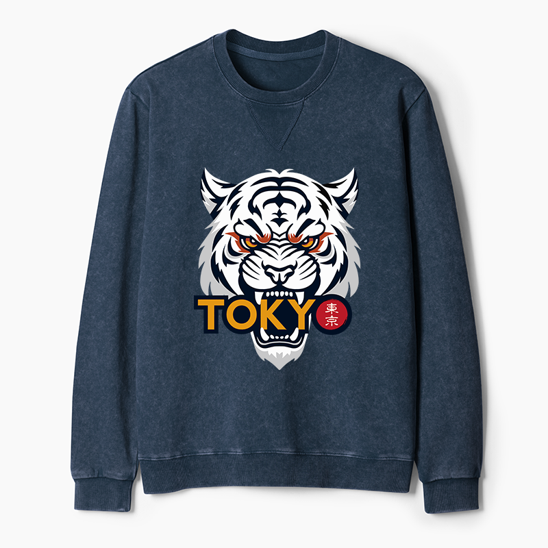 Tokyo-Tiger Logo Washed Terry Sweatshirt