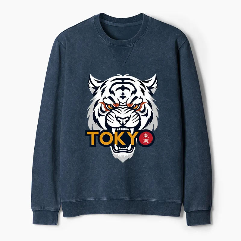 Tokyo-Tiger Logo Washed Terry Sweatshirt