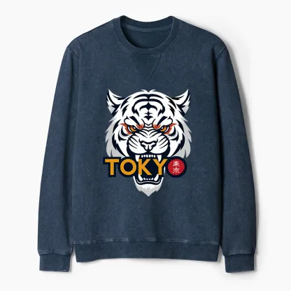 Tokyo-Tiger Logo Washed Terry Sweatshirt
