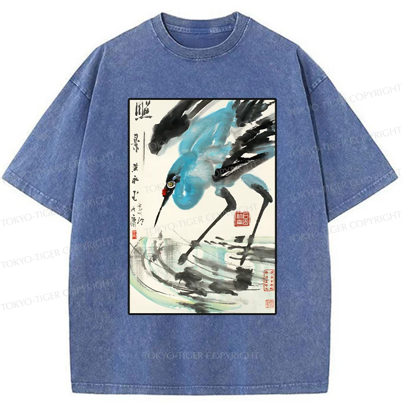 Tokyo-Tiger Crane In The Pond Washed T-Shirt