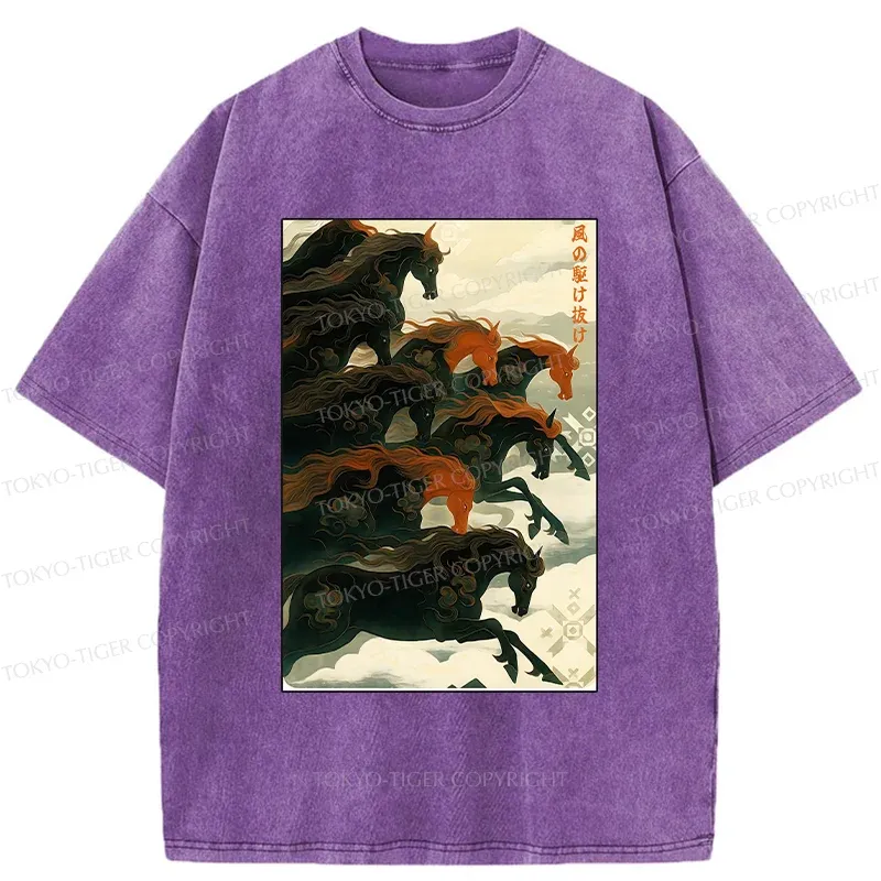 Tokyo-Tiger Galloping Horses Washed T-Shirt