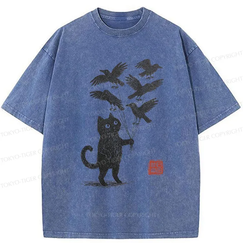 Tokyo-Tiger Cat And The Captured Crow Washed T-Shirt
